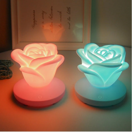 Rose-shape dimmable touch night light