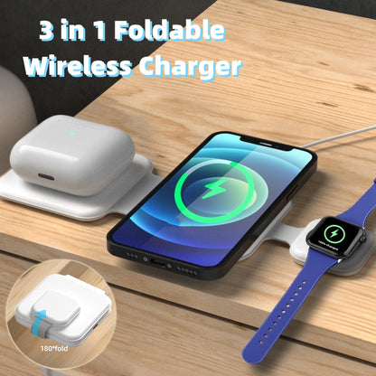 3-in-1 foldable wireless charging station for phone, watch, and earbuds