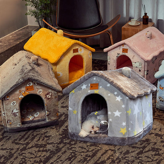 Foldable warm pet house blue rabbit design
