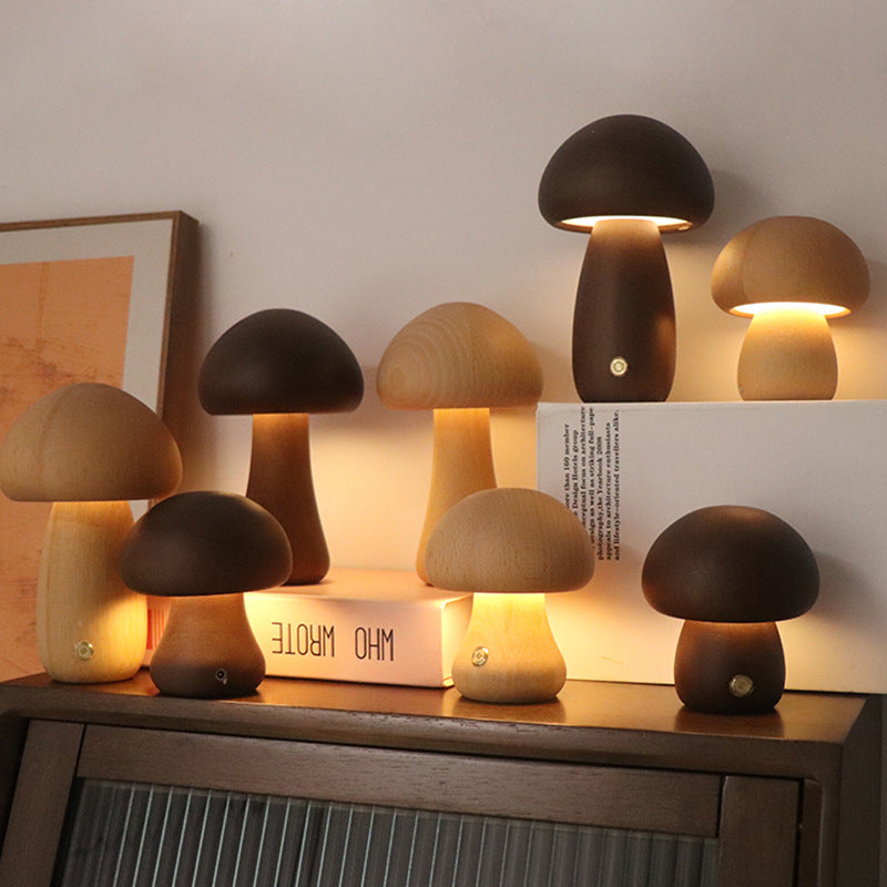 Wooden mushroom touch night lamp