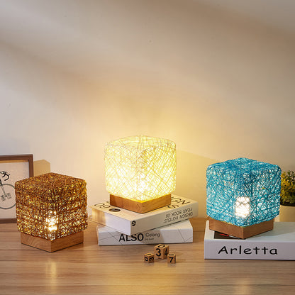 Hand-knit rattan LED desk lamp