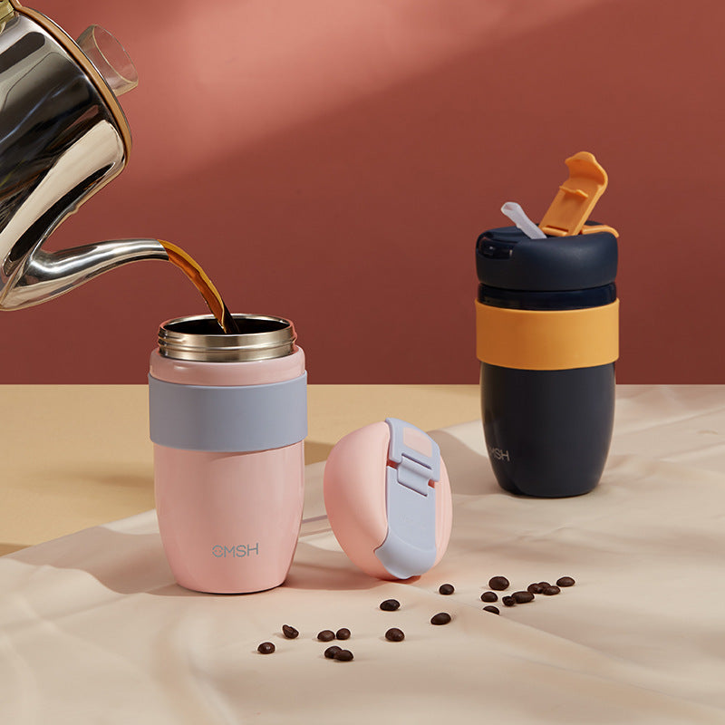 Dual-drink stainless steel car cup with straw