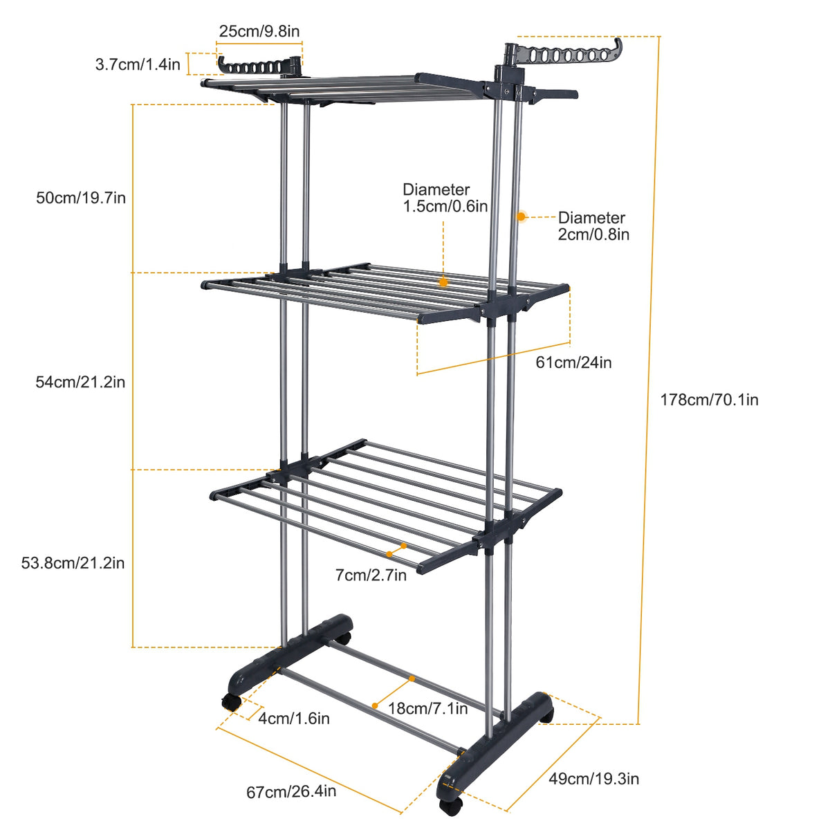 Clothes drying rack with dual side wings