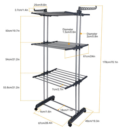 Clothes drying rack with dual side wings