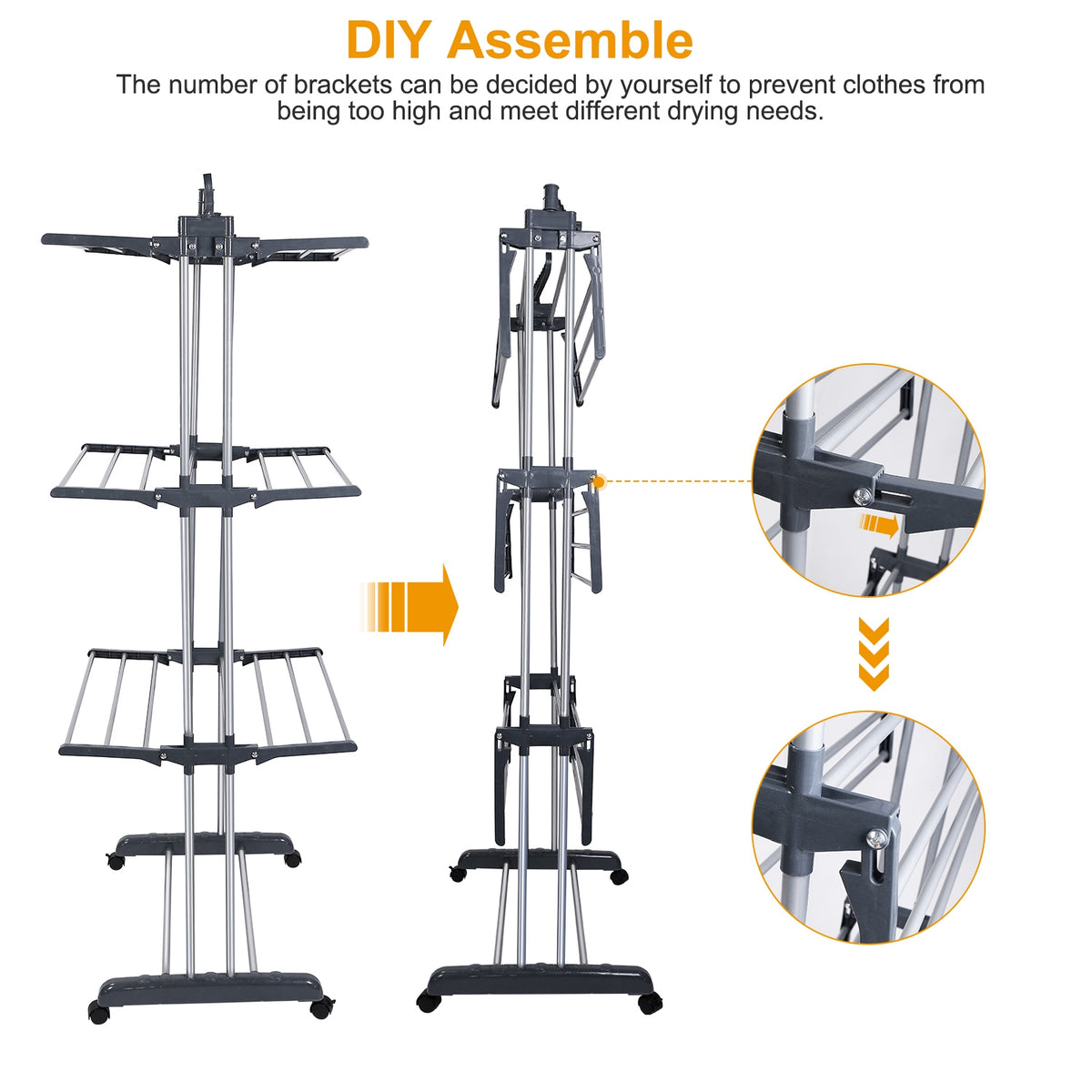 Clothes drying rack silver finish