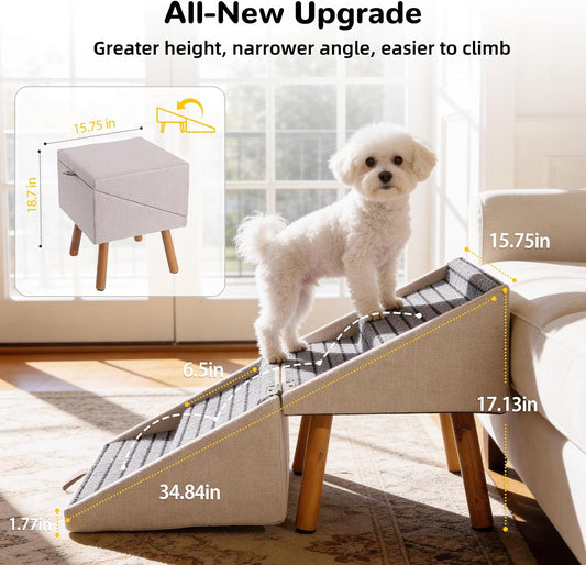 2-in-1 Dog Stairs & Ottoman, Non-Slip Pet Ramp for Couch & Bed
