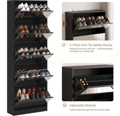 Mirrored Shoe Storage Cabinet with Flip Drawers
