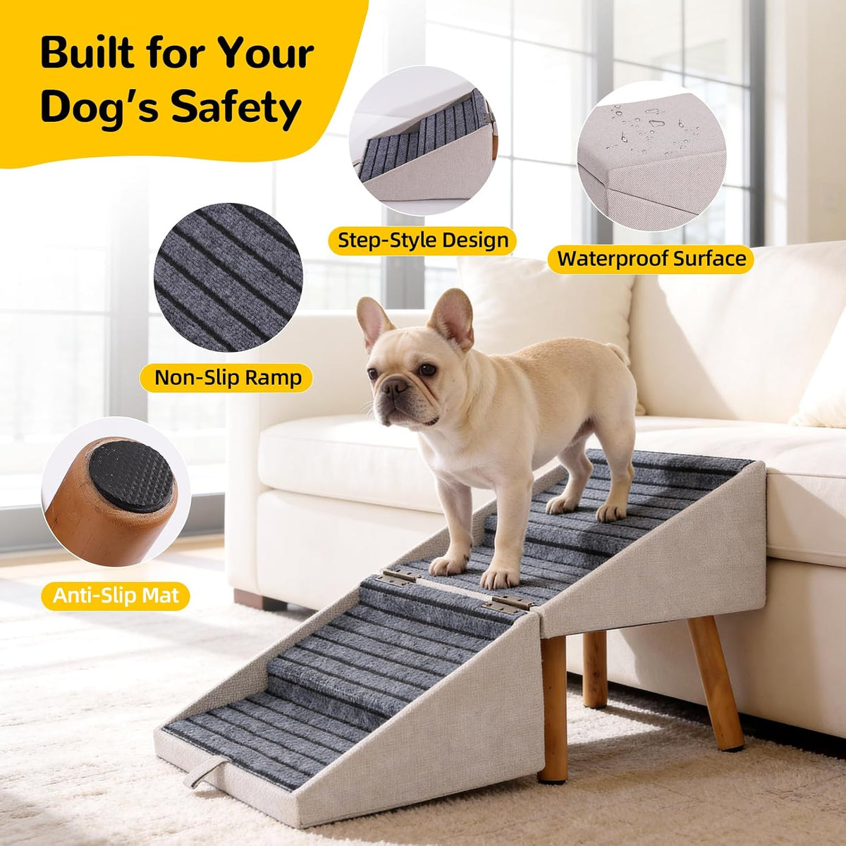 2-in-1 Dog Stairs & Ottoman, Non-Slip Pet Ramp for Couch & Bed
