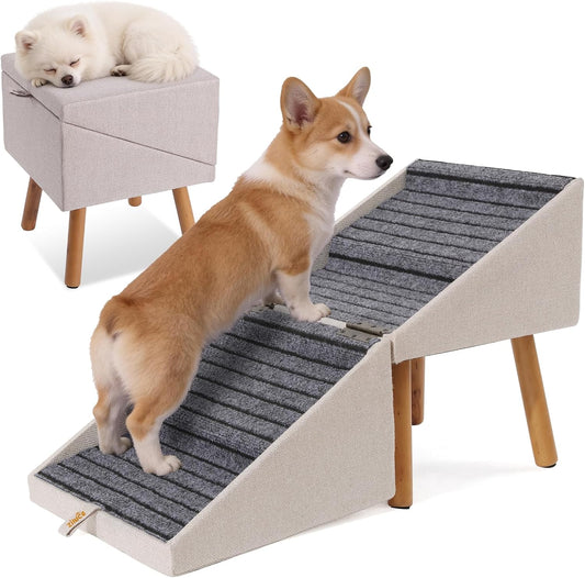 2-in-1 Dog Stairs & Ottoman, Non-Slip Pet Ramp for Couch & Bed