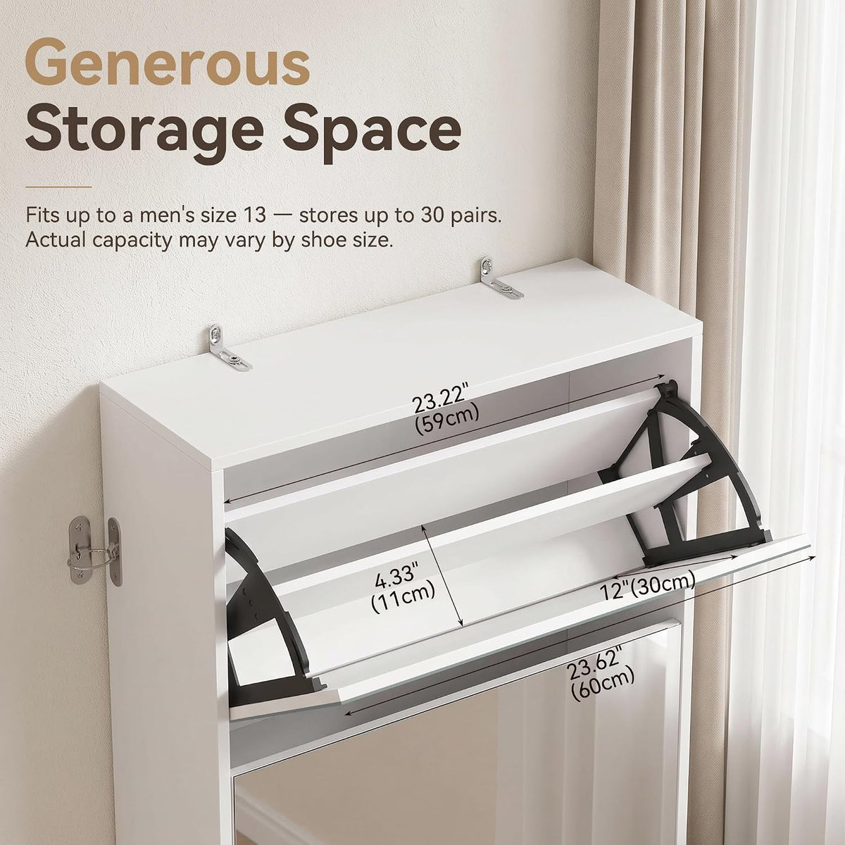 Mirrored Shoe Storage Cabinet with Flip Drawers
