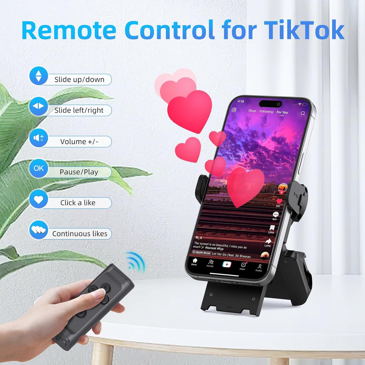 Bluetooth remote with phone stand in use